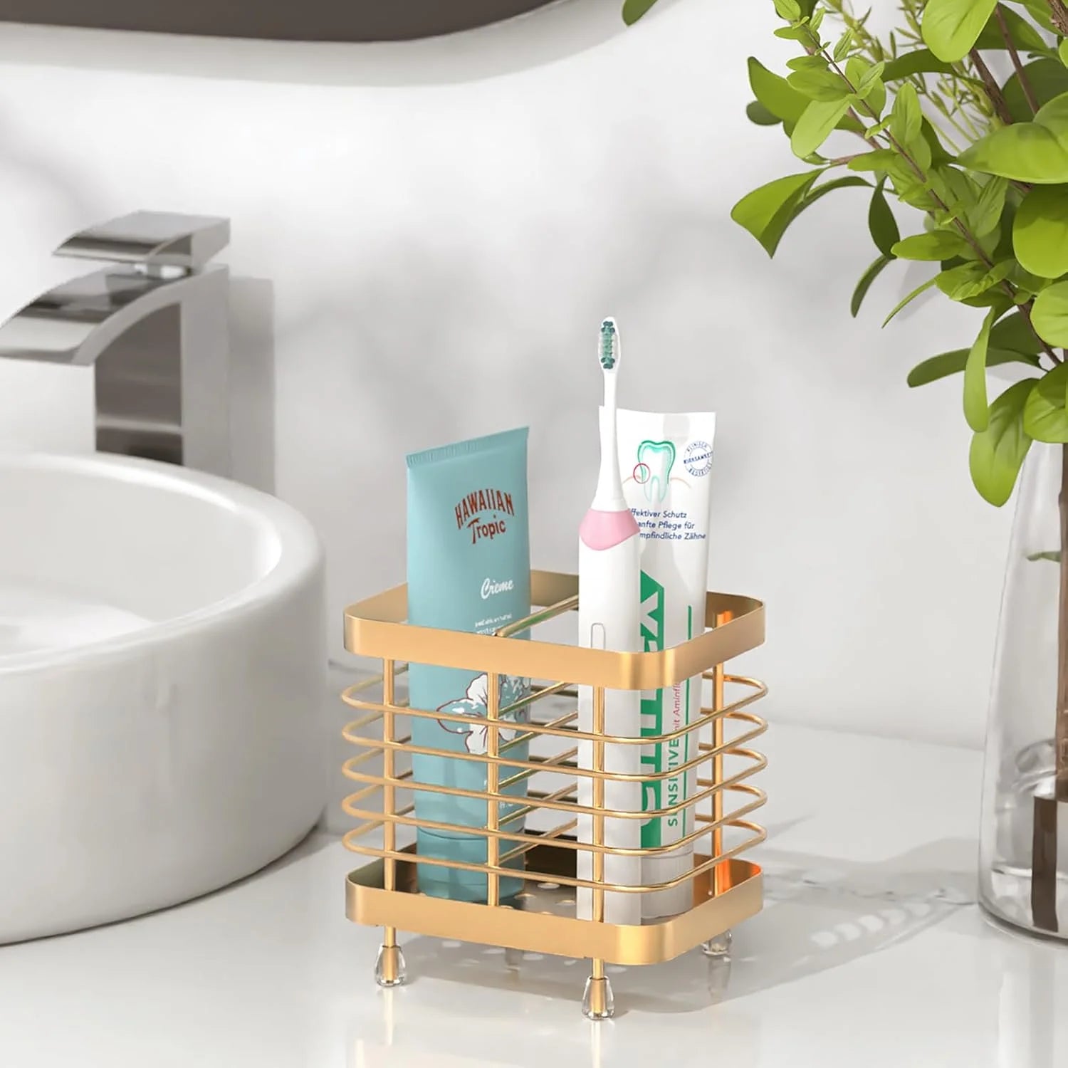 Toothbrush Holders for Bathroom, Stainless Steel Electric Toothbrush Holder Wall Mounted, Shower Toothbrush Toothpaste Holder, Bathroom Organizer Essentials, 2 Slots, Rose Gold