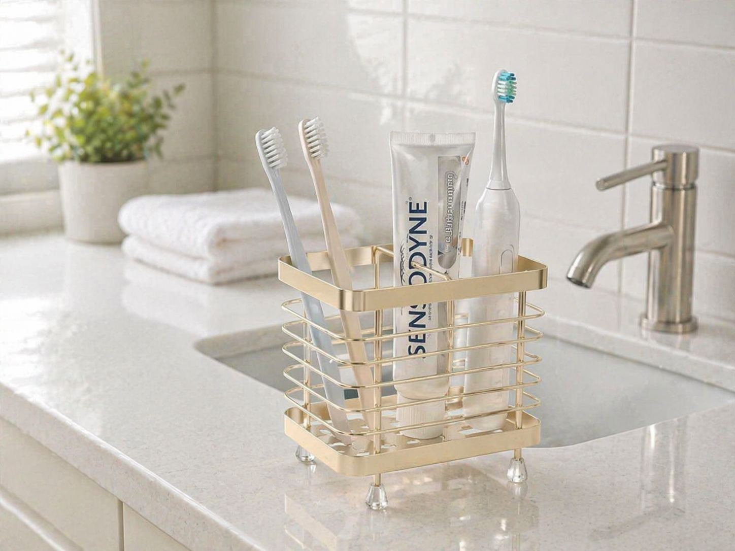 Wall-Mount Toothbrush Holder, Stainless Steel (2-Slot) — Rose Gold