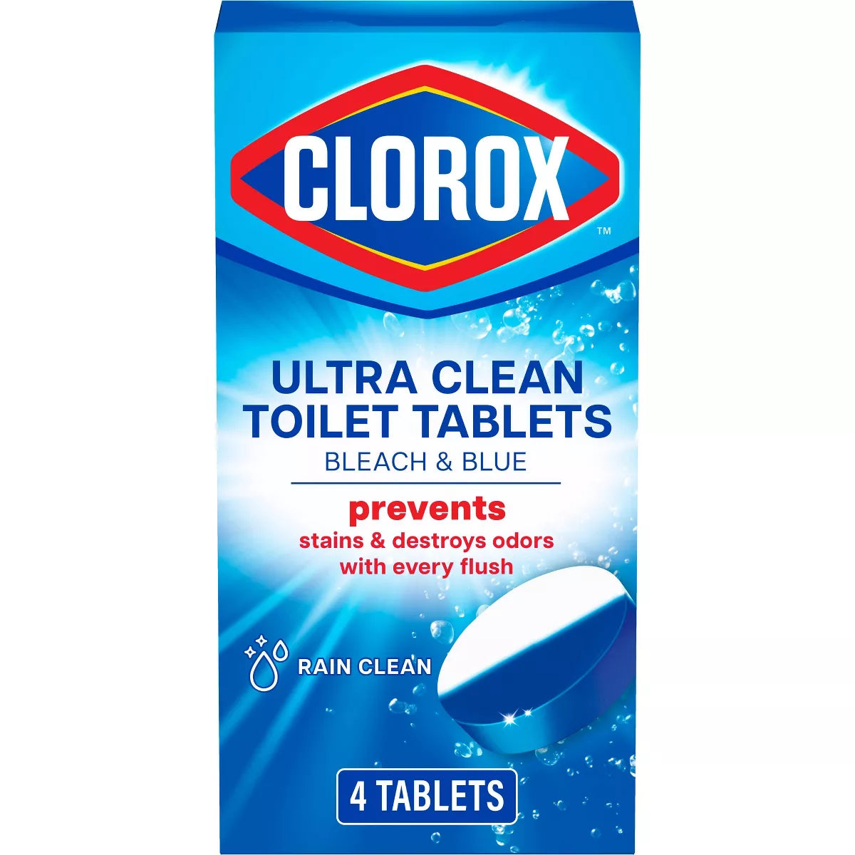 Clorox Rain Clean Scent Ultra Clean Toilet Tablets - 9.88Oz/4Ct: Paraben-Free, Multi-Surface Cleaner, Eliminates Odors