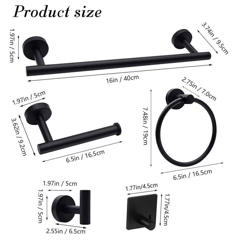 14-Piece Matte Black Stainless Steel Bathroom Hardware Set with Mounting Hardware, Wall Mounted