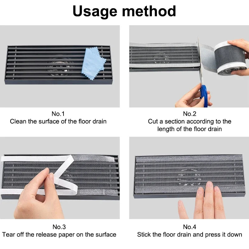 5-100M Self-Adhesive Floor Drain Stickers Cutable Shower Drain Hair Catcher Disposable Mesh Sink Strainer Filter Screen Sticker