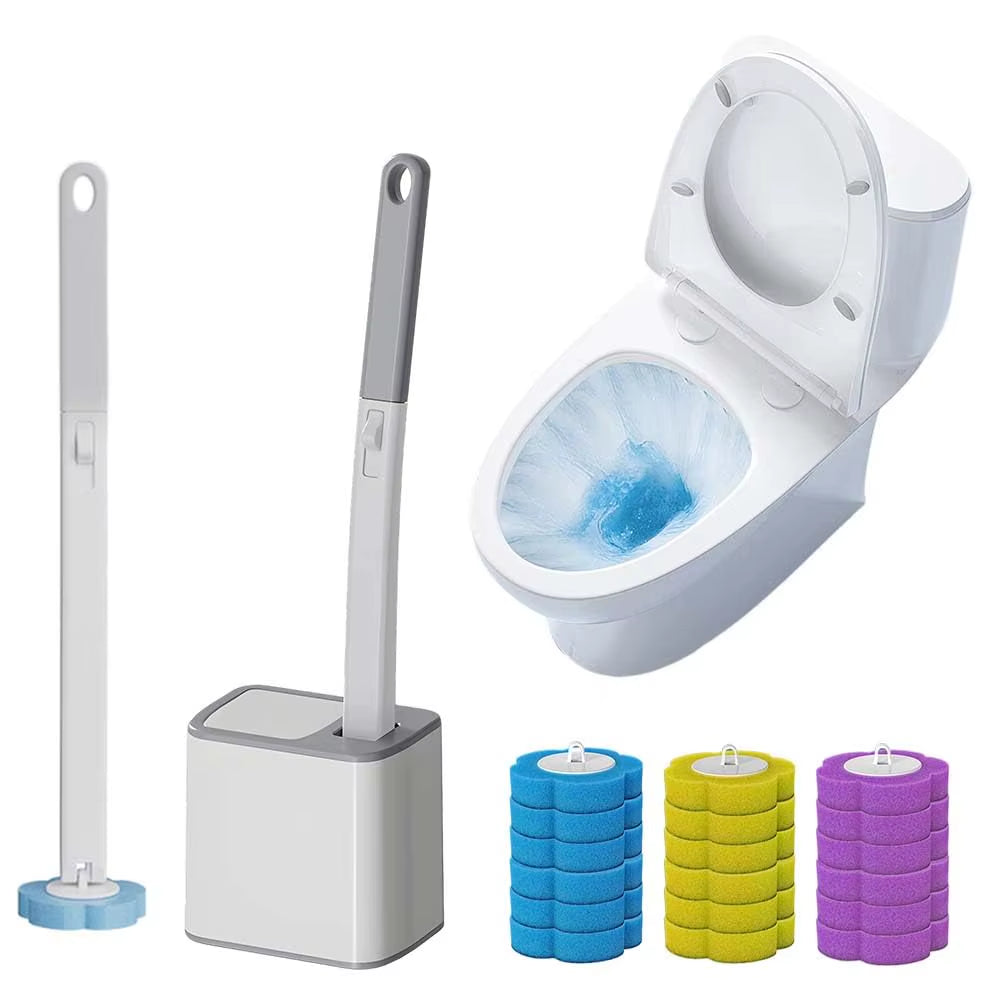 Disposable Toilet Brush, Toilet Bowl Wand Holder Set with 18PCS Cleaner Refills,Brush Long Handle Home Wc Accessories Tool