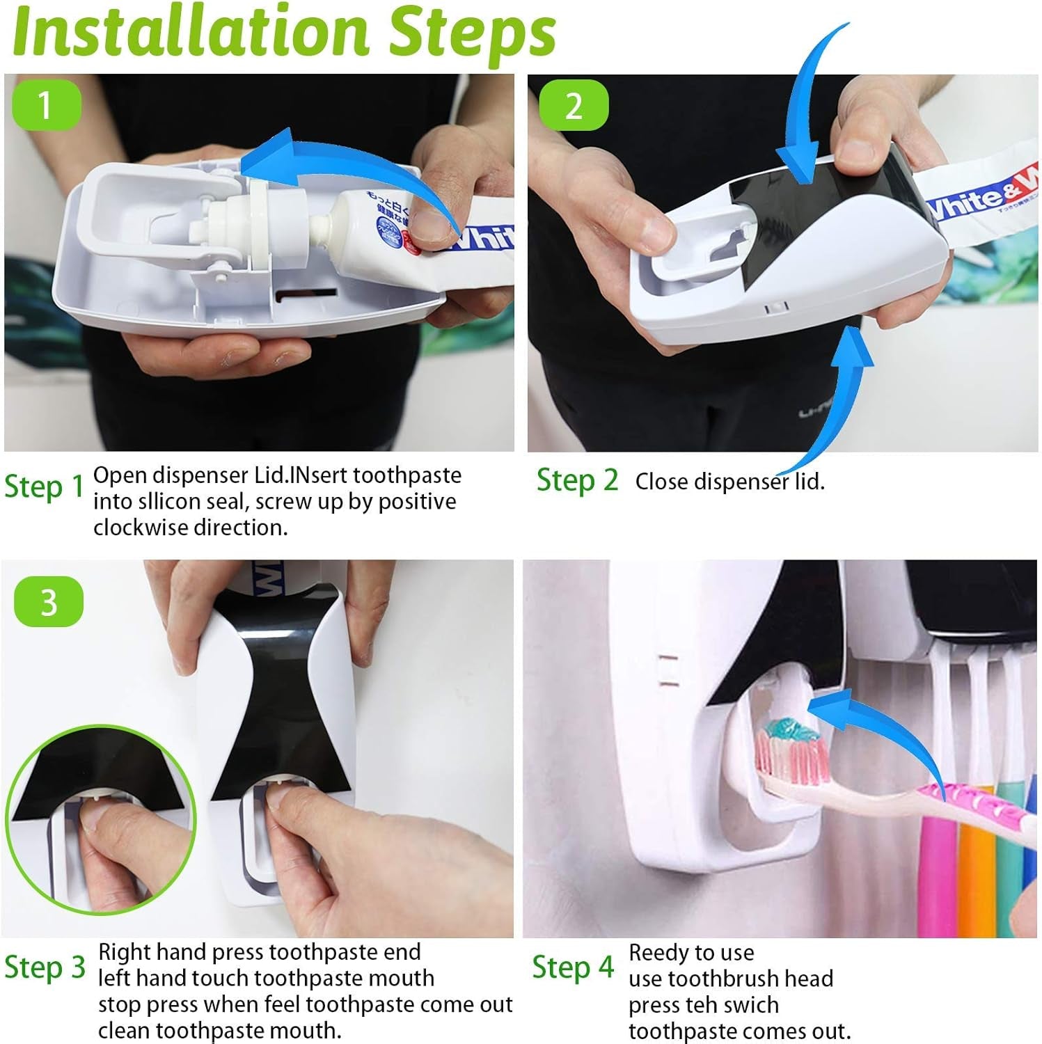 Wall Toothpaste Holder, Toothpaste Dispenser Wall Mounted Automatic Toothpaste Squeezer Toothbrush Holder for Family Washroom Bathroom 5 Brush Holder(Black)