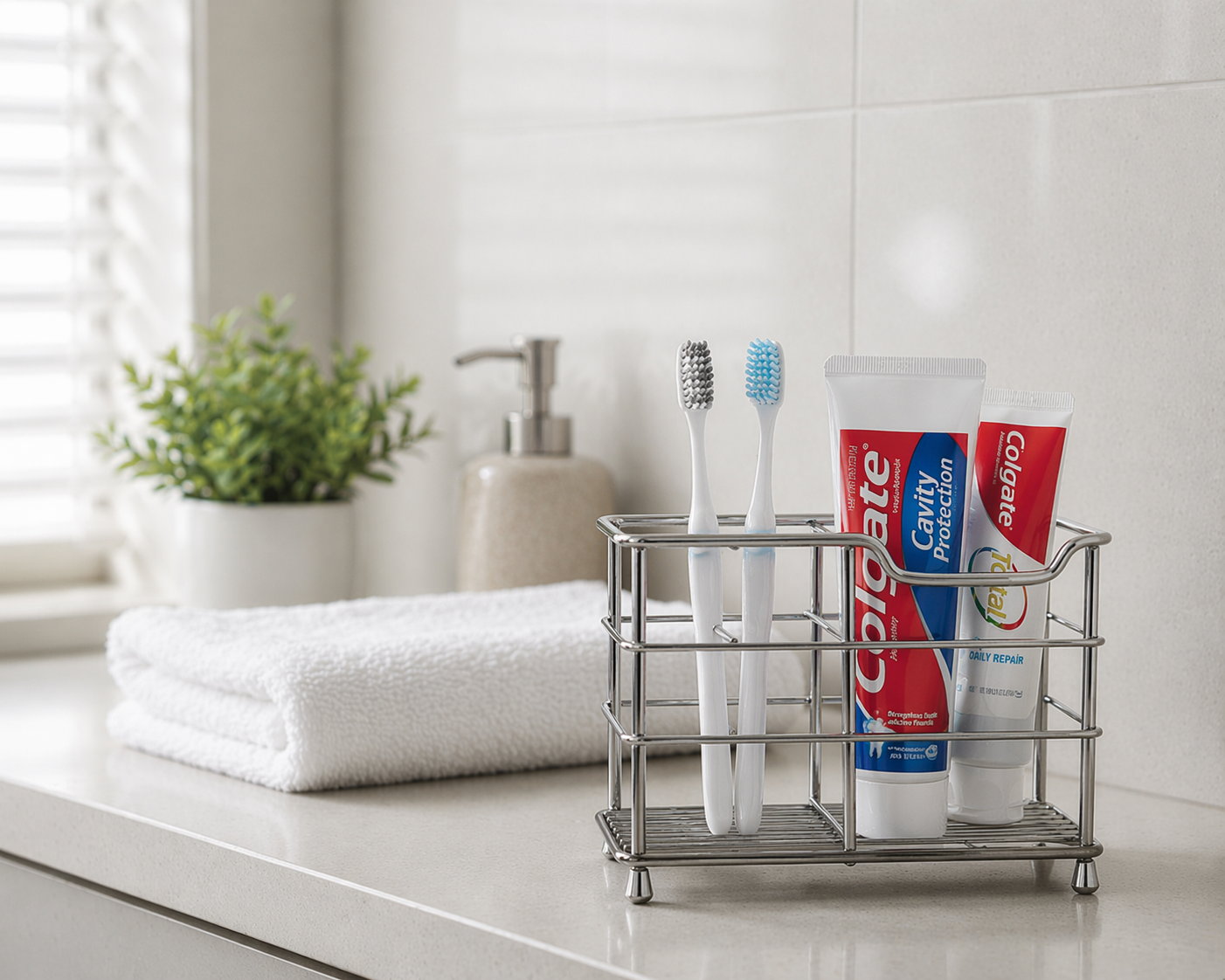 Stainless Steel Toothbrush Holder (Countertop, Silver)