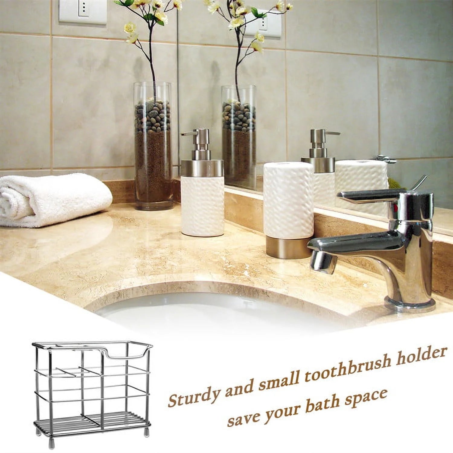 Toothbrush Holder Stainless Steel Multifunctional Tooth Brush Holder for Bathroom, Sturdy and Hygienic Toothpaste Holder - Sliver