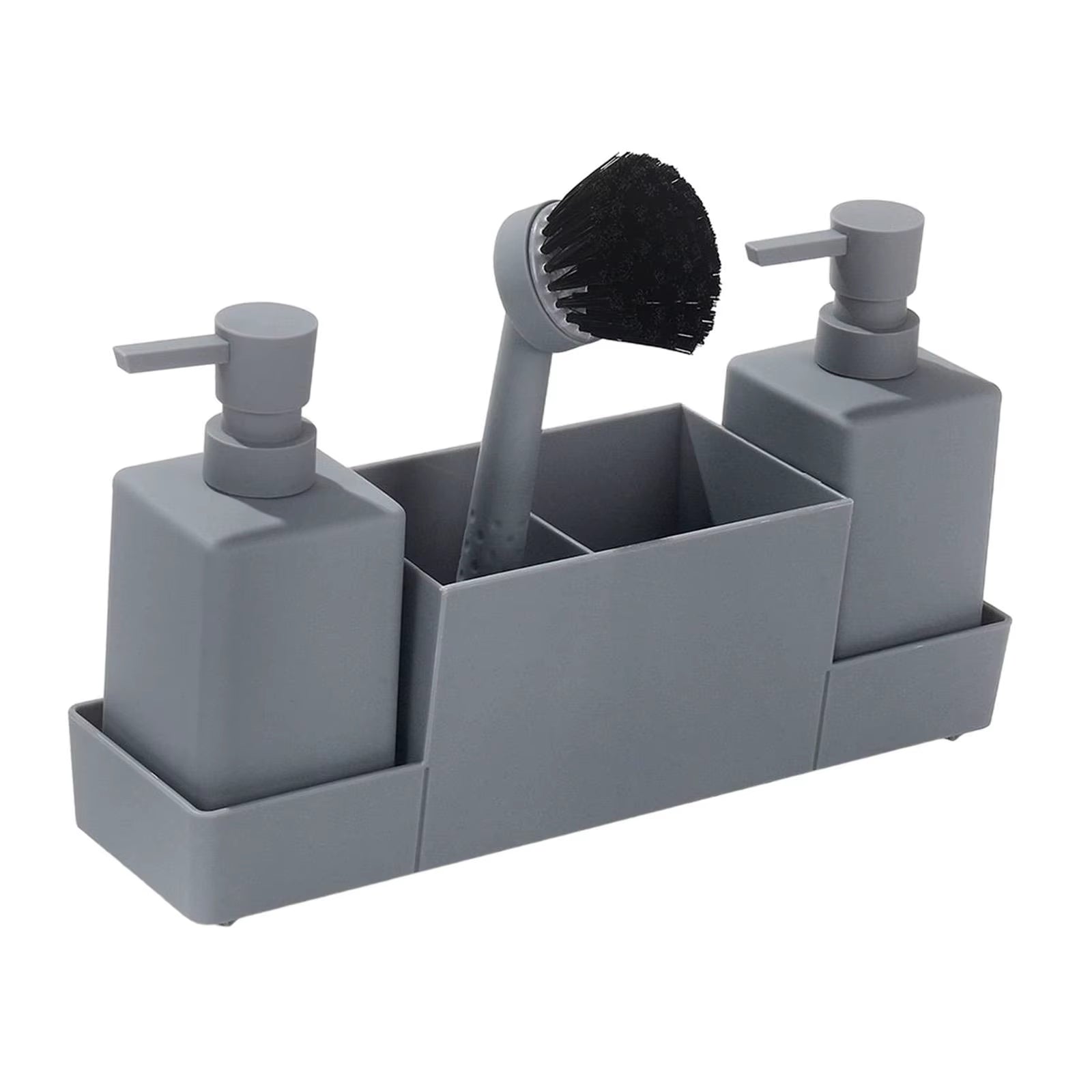 4Pcs Soap Bottle Storage Tray Brush Set with Storage Compartment Portable Pump Bottle for Organizer Home Sink Kitchen