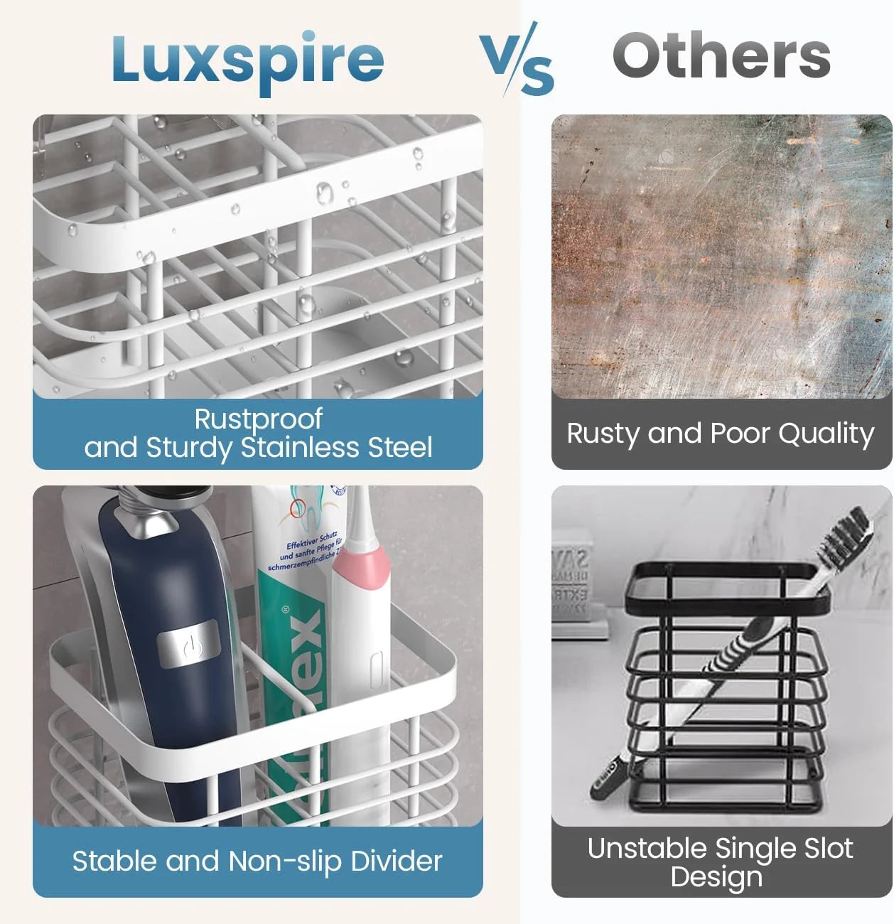 Toothbrush Holders for Bathroom, Stainless Steel Electric Toothbrush Holder Wall Mounted, Shower Toothbrush Toothpaste Holder, Bathroom Organizer Essentials, 2 Slots, White