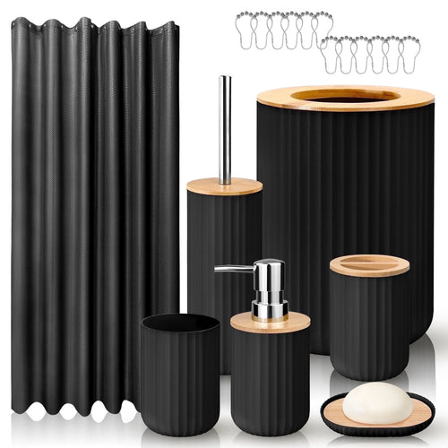 19 Pcs Black Bathroom Accessories Sets with Shower Curtain, Specially Designed for Small Spaces