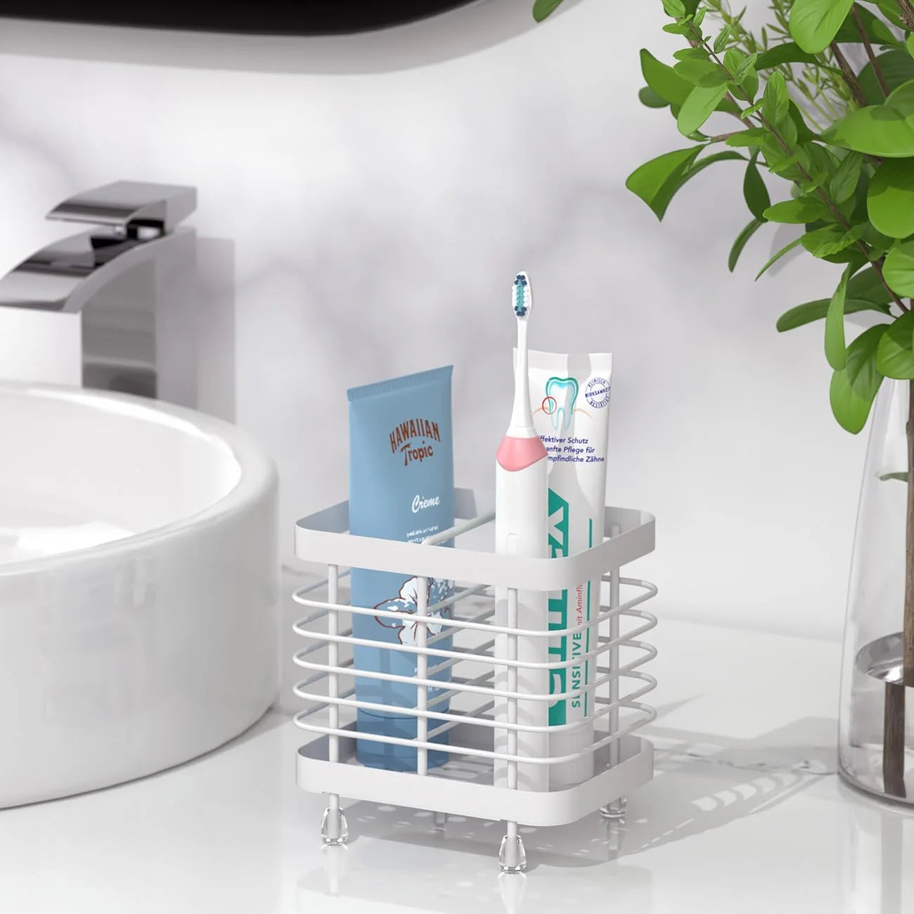 Toothbrush Holders for Bathroom, Stainless Steel Electric Toothbrush Holder Wall Mounted, Shower Toothbrush Toothpaste Holder, Bathroom Organizer Essentials, 2 Slots, White