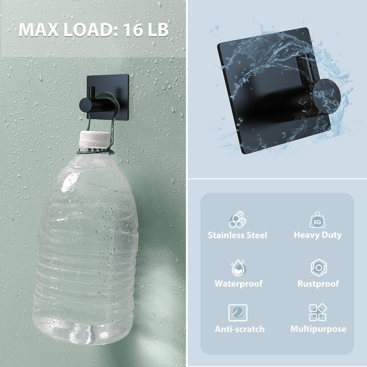 Adhesive Towel Hooks Waterproof Wall Hooks Black 4 Pack