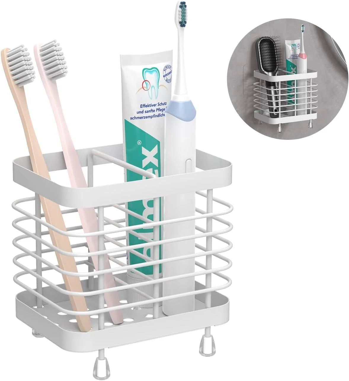 Toothbrush Holders for Bathroom, Stainless Steel Electric Toothbrush Holder Wall Mounted, Shower Toothbrush Toothpaste Holder, Bathroom Organizer Essentials, 2 Slots, White