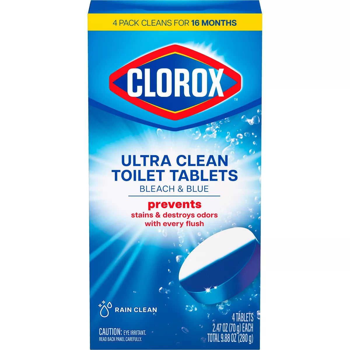 Clorox Rain Clean Scent Ultra Clean Toilet Tablets - 9.88Oz/4Ct: Paraben-Free, Multi-Surface Cleaner, Eliminates Odors