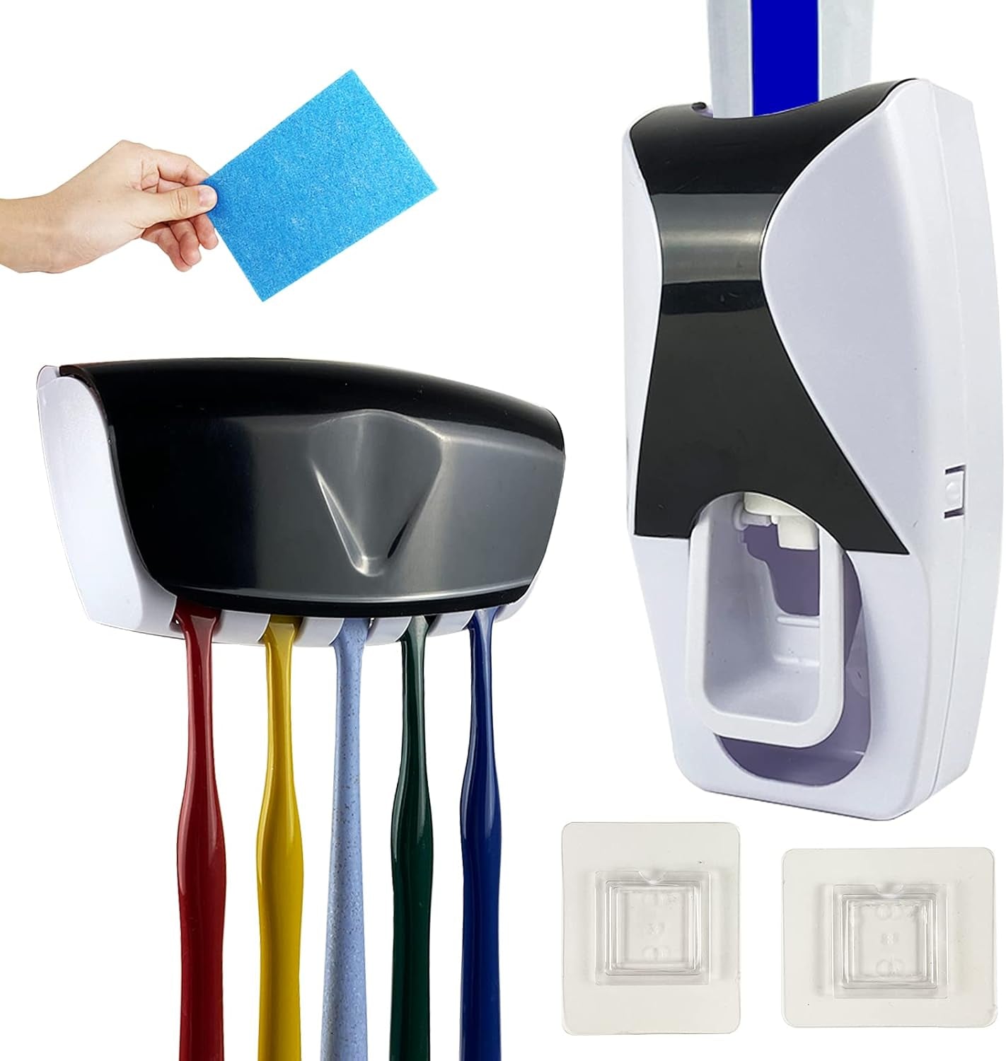 Wall Toothpaste Holder, Toothpaste Dispenser Wall Mounted Automatic Toothpaste Squeezer Toothbrush Holder for Family Washroom Bathroom 5 Brush Holder(Black)