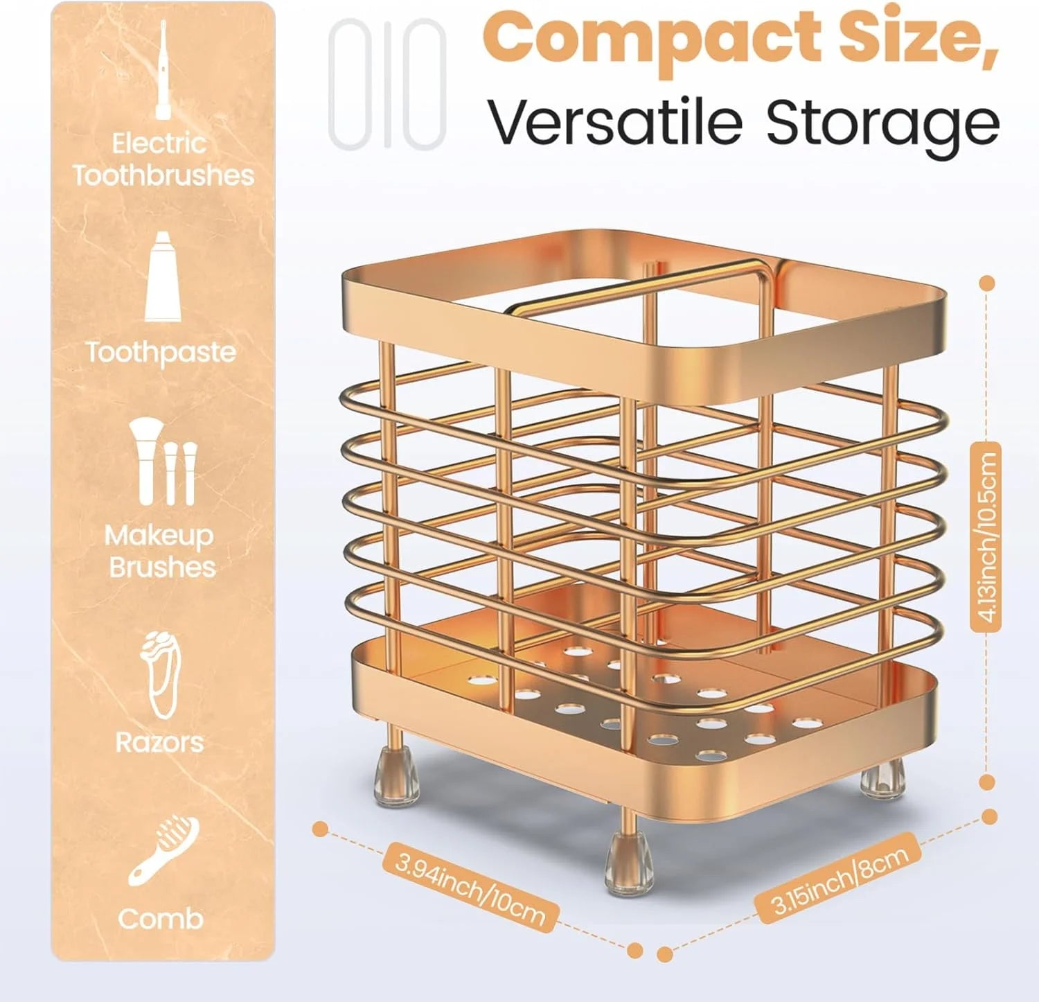 Toothbrush Holders for Bathroom, Stainless Steel Electric Toothbrush Holder Wall Mounted, Shower Toothbrush Toothpaste Holder, Bathroom Organizer Essentials, 2 Slots, Rose Gold