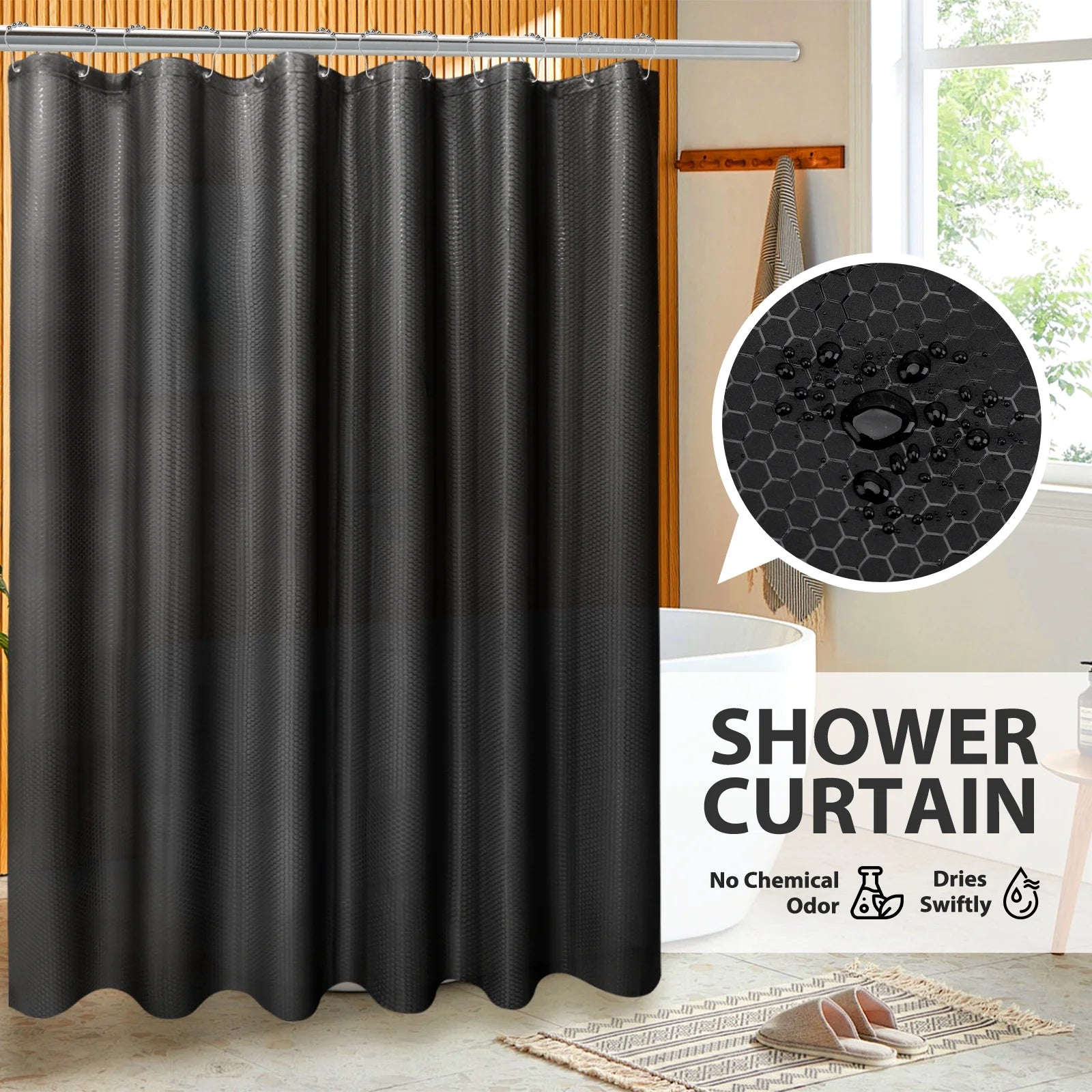 19 Pcs Black Bathroom Accessories Sets with Shower Curtain, Specially Designed for Small Spaces